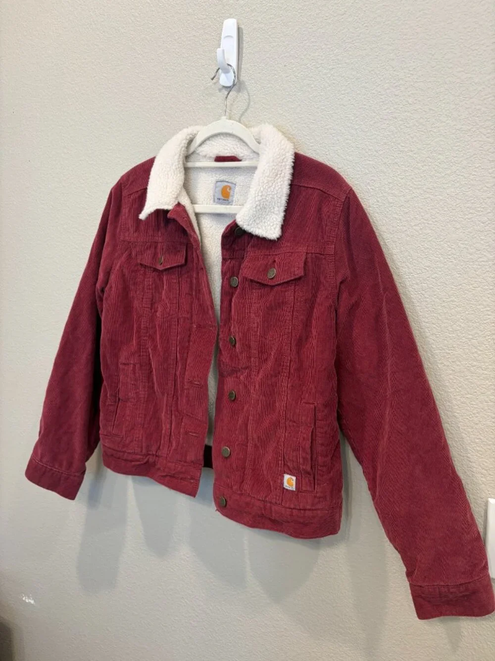 Carhartt Rare Burgundy Corduroy Sherpa Lined Jacket Small 4/6 Trucker Utility - Picture 3 of 15